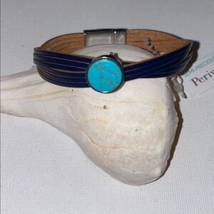 Periwinkle Blue Leather Bracelet with Turquoise Stone NWT